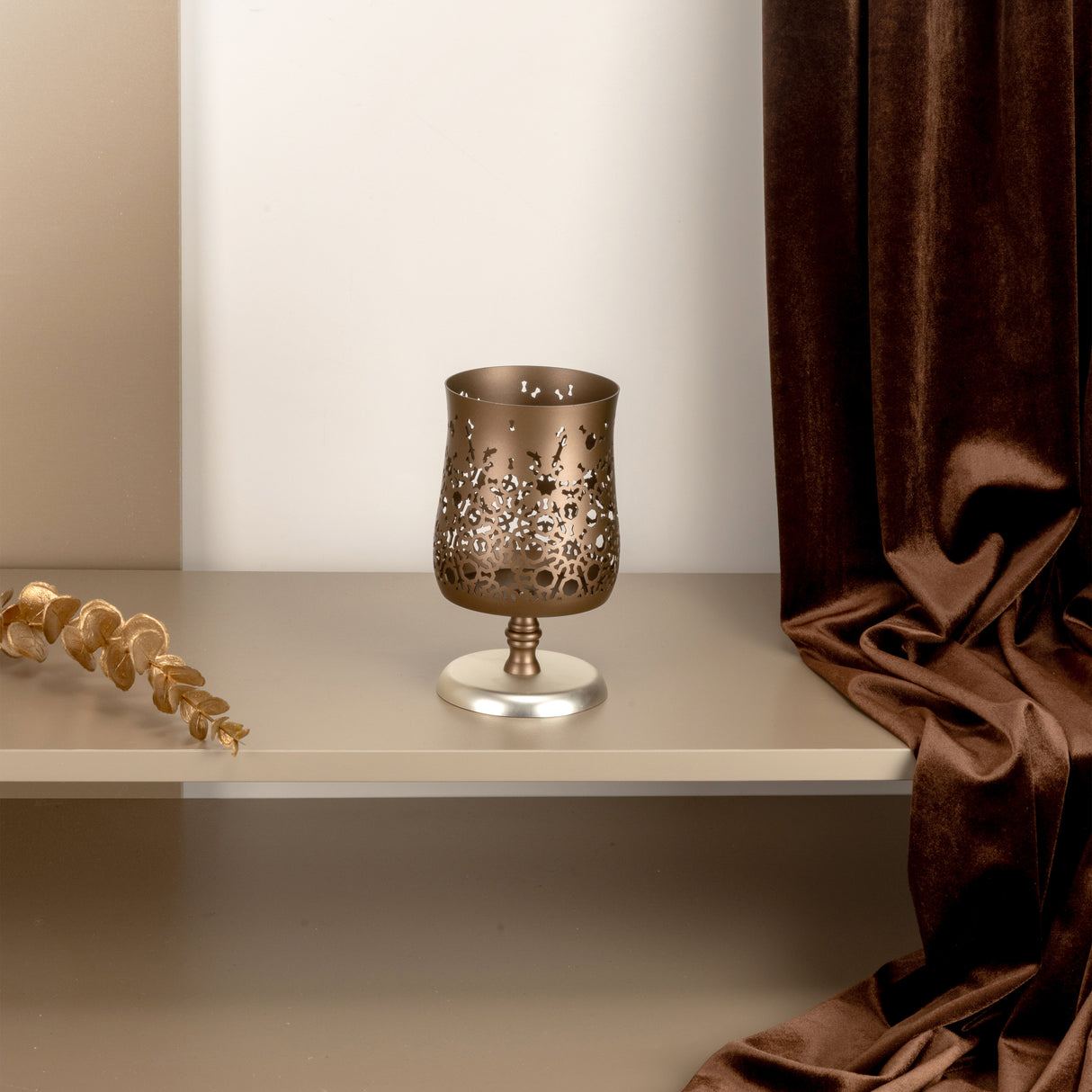 Nourhan - Medium Candle Holder  - Bronze & Silver