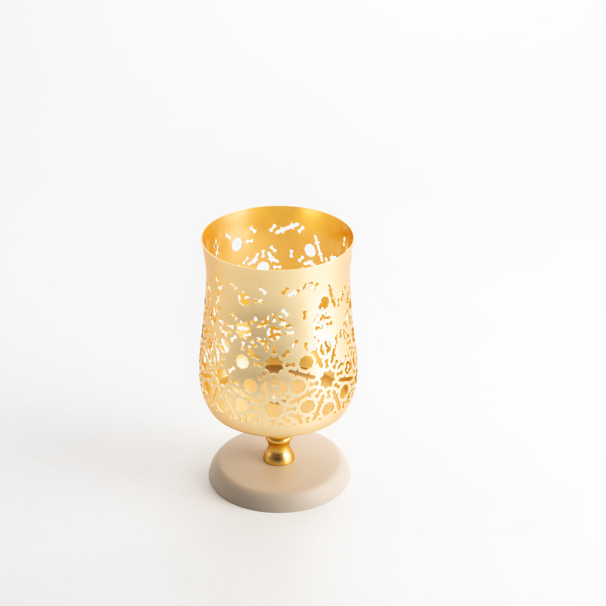 Nourhan - Medium Candle  Holder - Gold & Beige