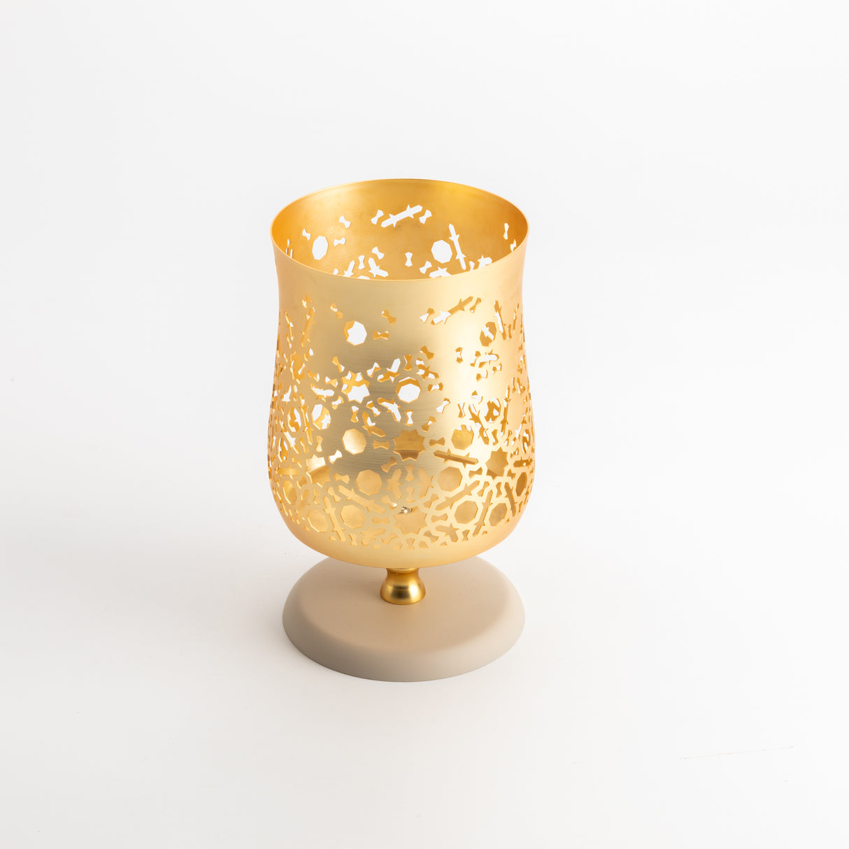 Nourhan - Medium Candle  Holder - Gold & Beige