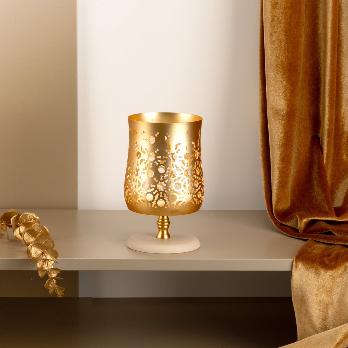 Nourhan - Large Candle Holder  - Gold & Beige