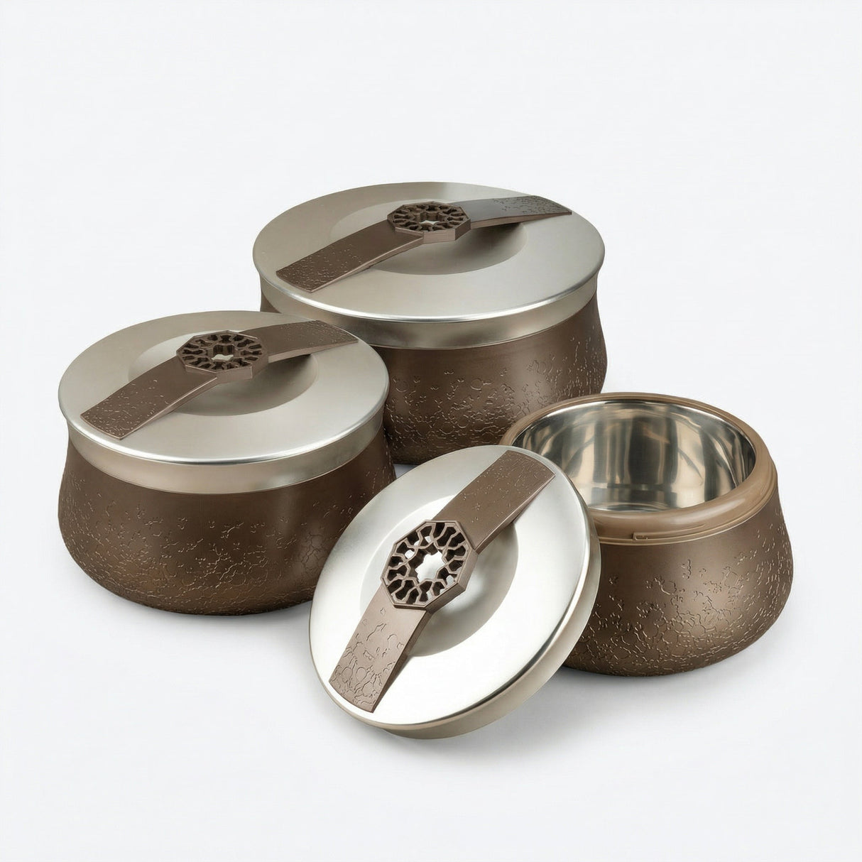 Nourhan - Food Thermos/ Warm Serv (Set of 3) - Bronze & Silver