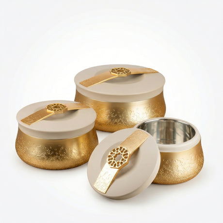 Nourhan - Food Thermos/ Warm Serv (Set of 3) - Gold & Beige