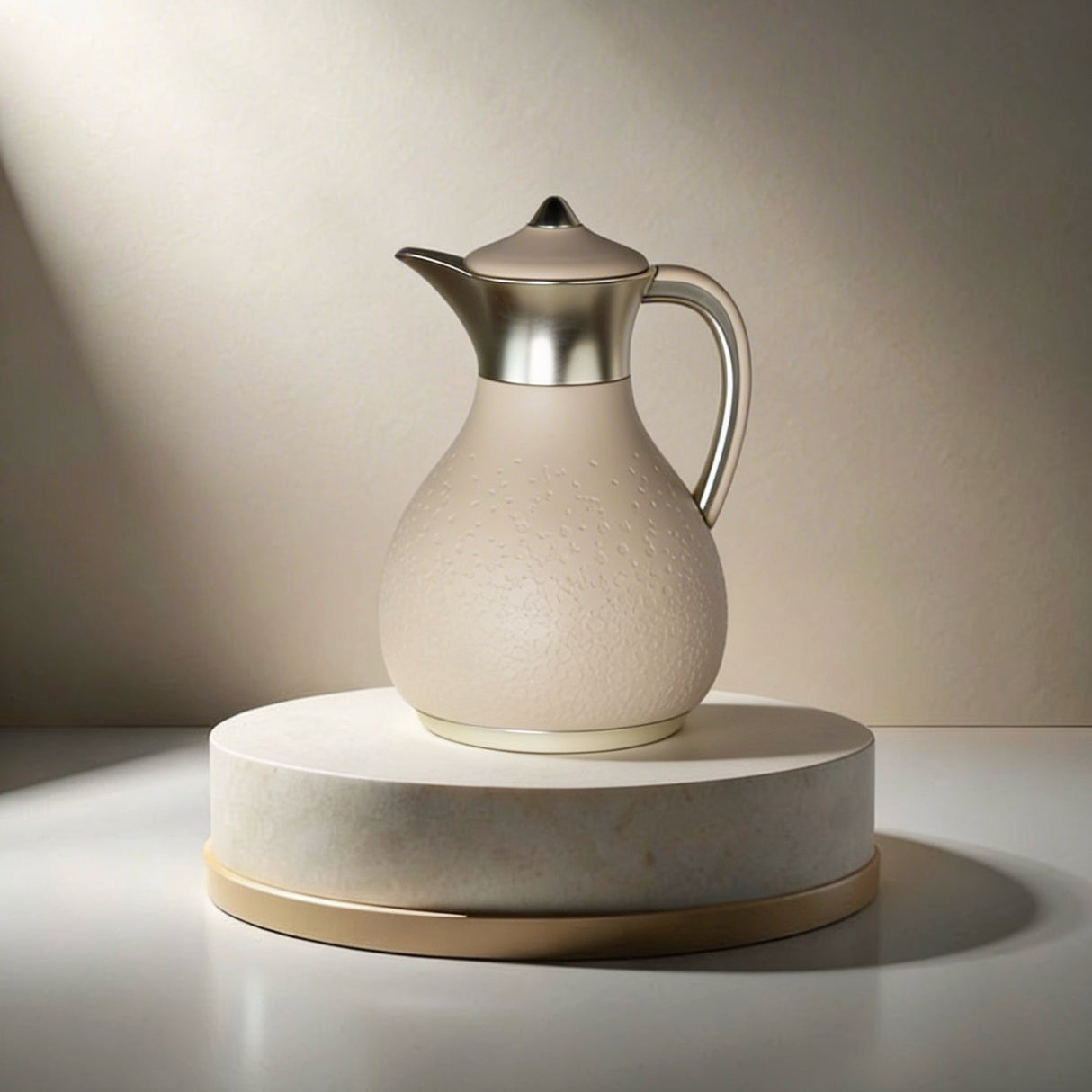 Nourhan - Vacuum Flask/Thermos - Beige & Matt Silver