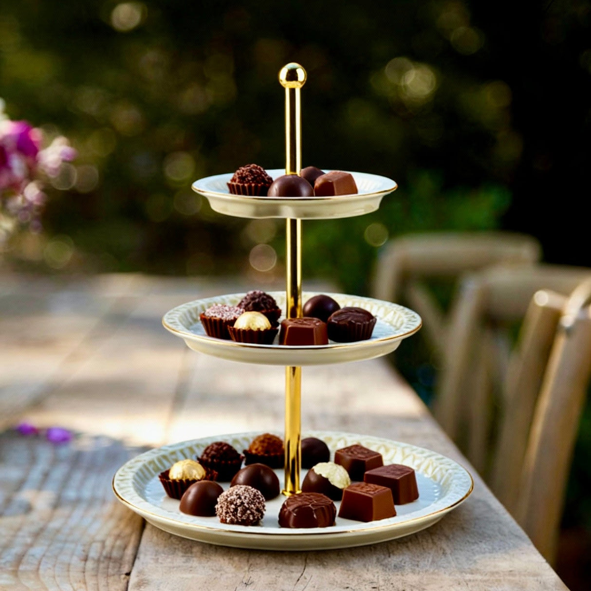 Asala - 3 Tier Plate- Beige & Gold