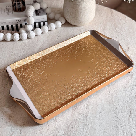 Nourhan- Serving Tray - Gold & Beige