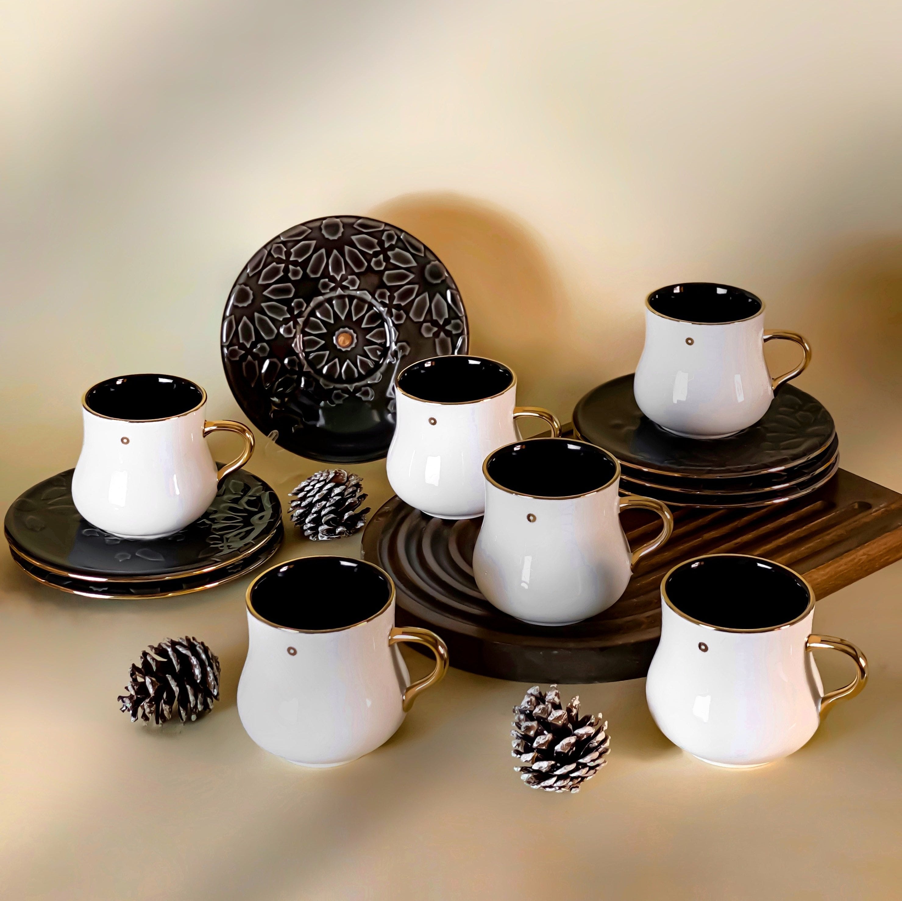 Dunes - Cappuccino Cups (12-Pc)- Black & Gold – Otantik Home