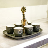 Mirral - Arabic Coffee Cups With Holder - Grey & Gold