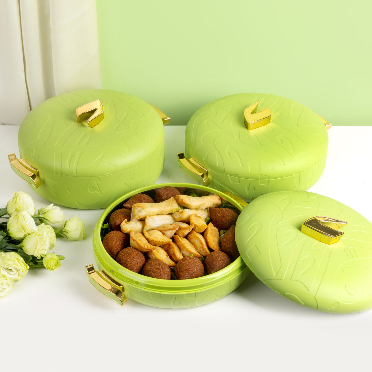 Zuwar - Set Of 3 Buffet Warmer -Green