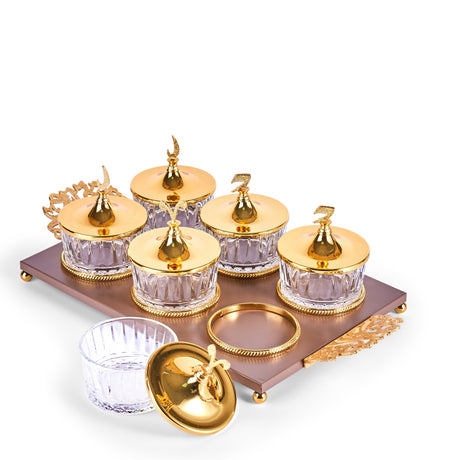 Zuwar - Snacks Serving Set (6 Bowls)- Brown &Gold