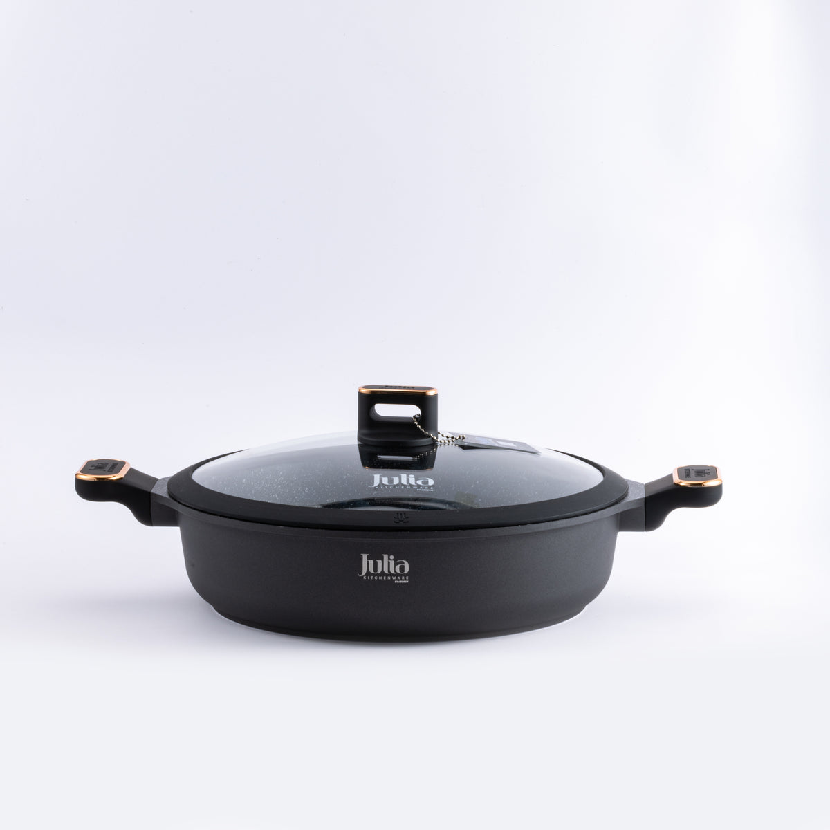 Julia Elite Pro Plus 12.5" Nonstick Shallow Cooking Pot with Lid – Black