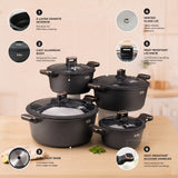 Julia Elite Pro Plus 8-Piece Nonstick Cookware Set – Black