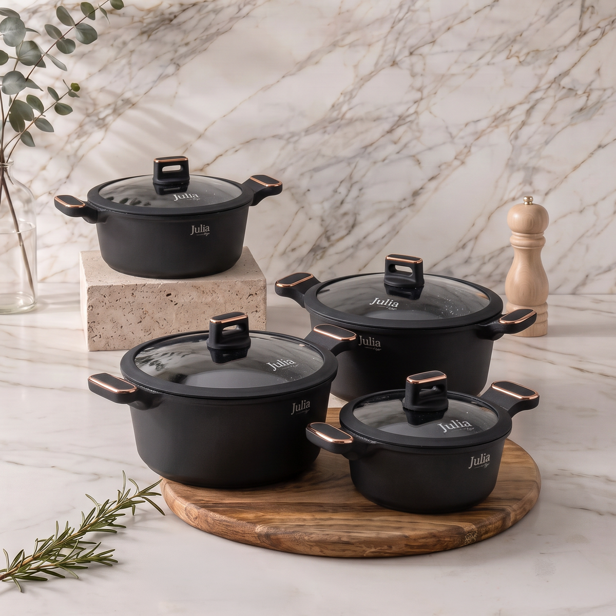 Julia Elite Pro Plus 8-Piece Nonstick Cookware Set – Black