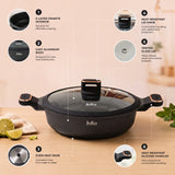Julia Elite Pro Plus 11" Nonstick Shallow Cooking Pot with Lid – Black