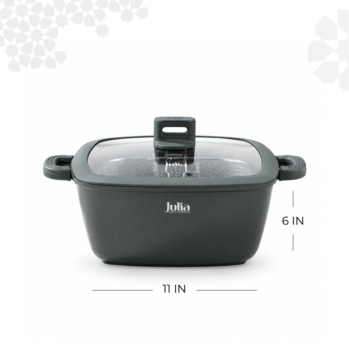 Julia Elite Pro 11" Nonstick Square Cooking Pot with Fry Basket & Lid – Green