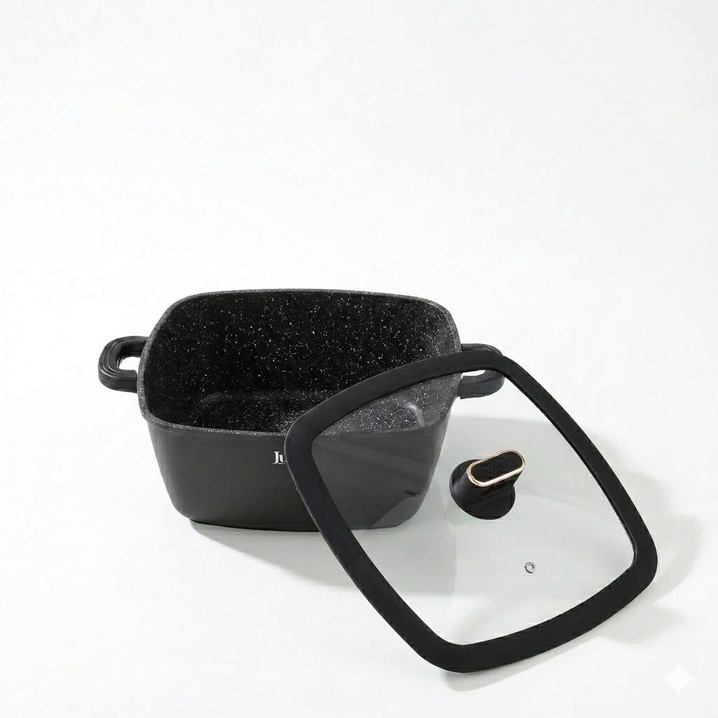 Julia Elite Pro Plus 11" Nonstick Square Cooking Pot with Fry Basket & Lid – Black