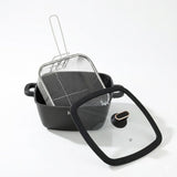 Julia Elite Pro Plus 11" Nonstick Square Cooking Pot with Fry Basket & Lid – Black
