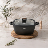 Julia Elite Pro 11" Nonstick Square Cooking Pot with Fry Basket & Lid – Black