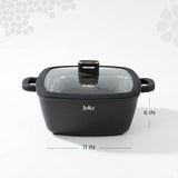 Julia Elite Pro Plus 11" Nonstick Square Cooking Pot with Fry Basket & Lid – Black
