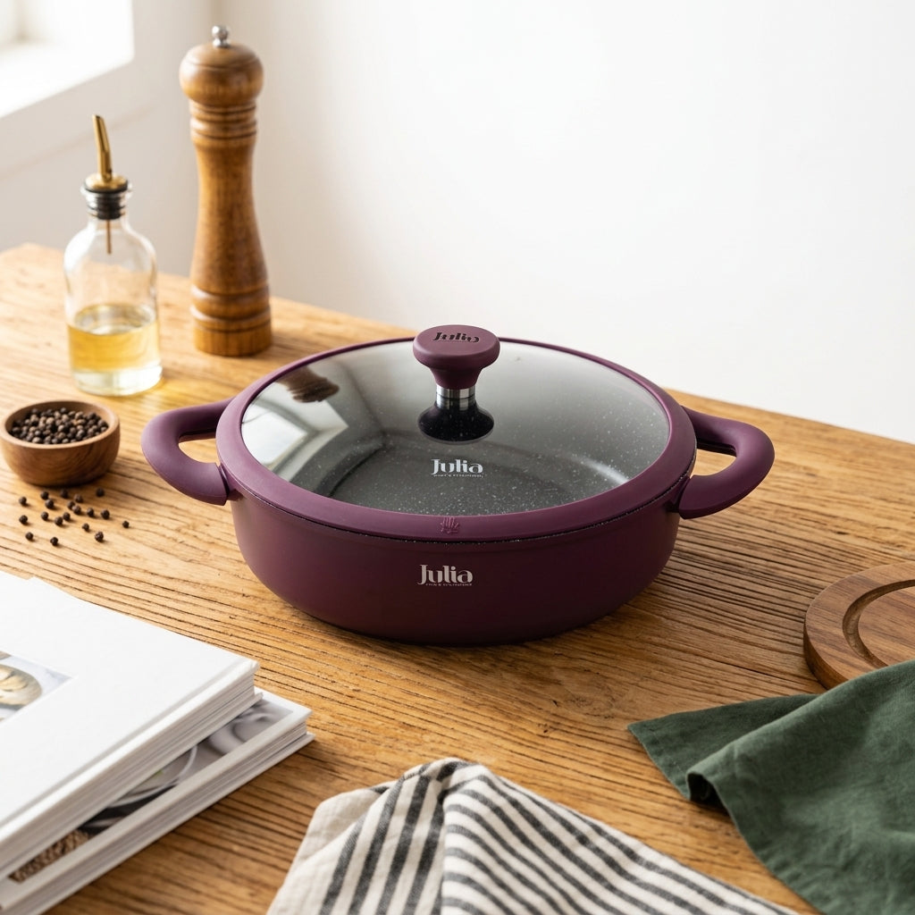Julia Elite Velvet Berry 11" Nonstick Shallow Cooking Pot with Lid – Velvet Berry
