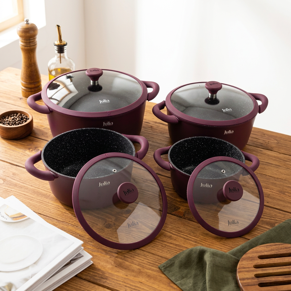 Julia Elite Velvet Berry 8-Piece Nonstick Cookware Set – Velvet Berry