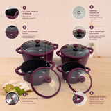 Julia Elite Velvet Berry 8-Piece Nonstick Cookware Set – Velvet Berry