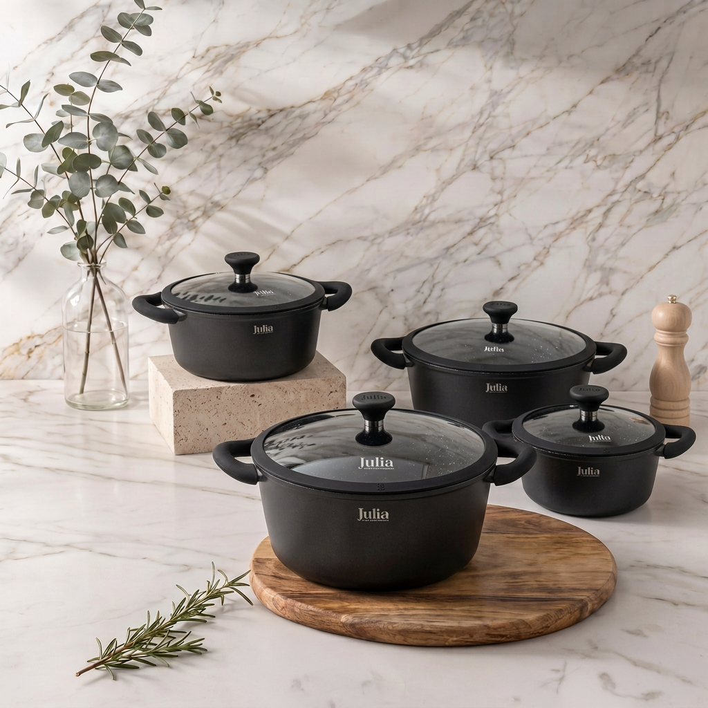 Julia Elite Onyx 8-Piece Nonstick Cookware Set – Onyx Black