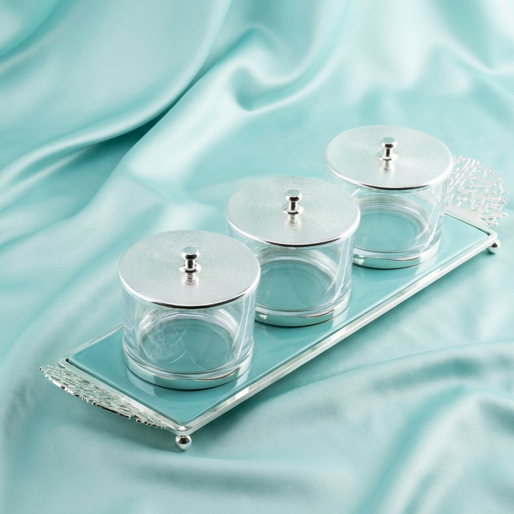 Limited Edition - Snack Serving set (3 Bowls)- Blue & Silver