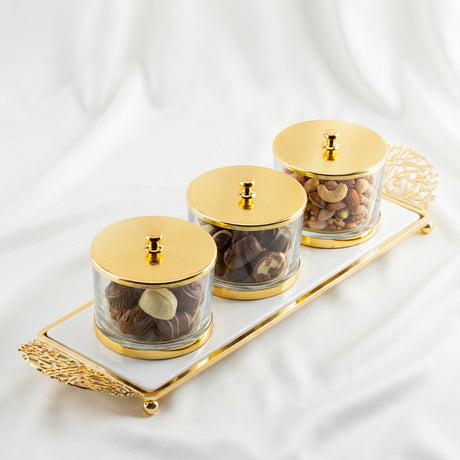 Limited Edition - Snack Serving set (3 Bowls)- White & Gold