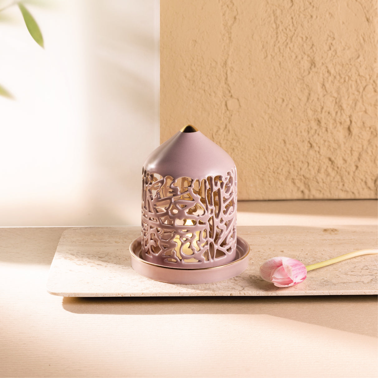 Jiwar - Small Lantern Candle Holder - Lavender & Gold