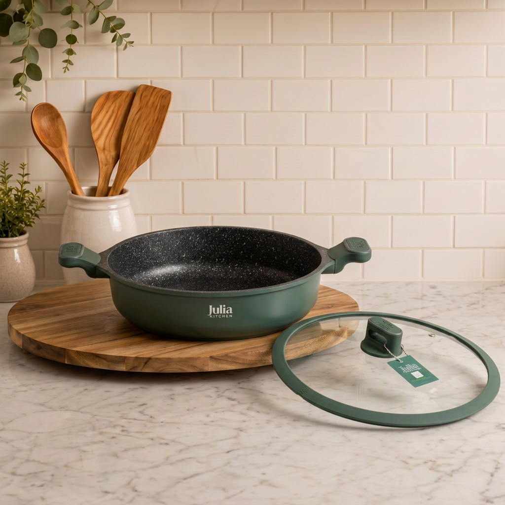 Julia Elite Pro 12.5" Nonstick Shallow Cooking Pot with Lid – Green