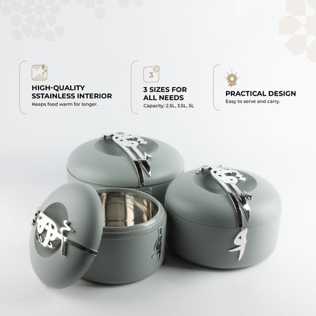 Liqa'a - Food Thermos/ Warm Serv (Set of 3) - Grey & Silver