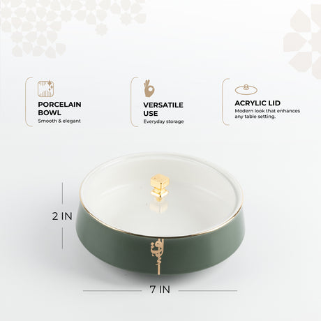 Liqa'a - Medium Decorative Canister - Olive Green  & Gold