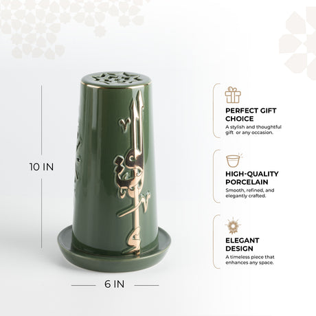 Liqa'a - Large Lantern Candle Holder  - Olive Green  & Gold