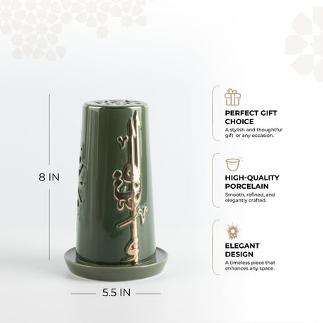 Liqa'a - Medium Lantern Candle Holder - Olive Green  & Gold