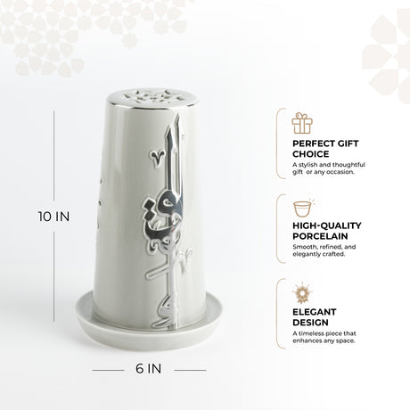 Liqa'a - Large  Lantern Candle Holder  - Grey & Silver