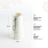 Liqa'a - Medium Decorative Vase - Pearl White & Silver