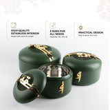 Liqa'a - Food Thermos/ Warm Serv (Set of 3) - Olive Green  & Gold
