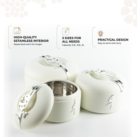 Liqa'a - Food Thermos/ Warm Serv (Set of 3) - Pearl White & Silver