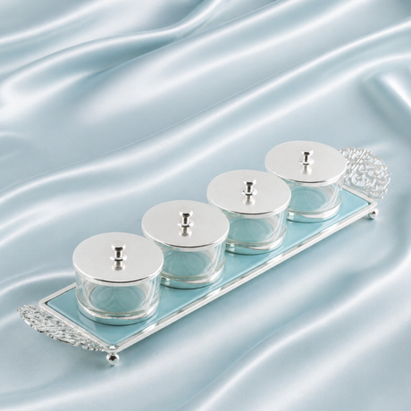 Limited Edition - Snack Serving set (4 Bowls)- Blue & Silver