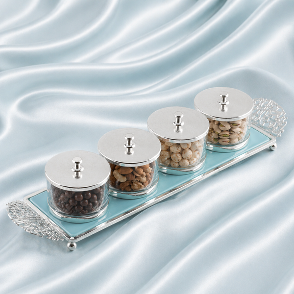 Limited Edition - Snack Serving set (4 Bowls)- Blue & Silver