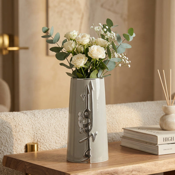 Liqa'a - Large Decorative Vase - Grey & Silver – Otantik Home