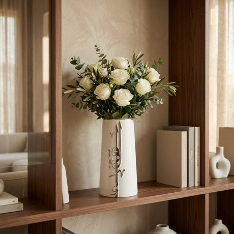 Liqa'a - Large Decorative Vase - Pearl White & Silver