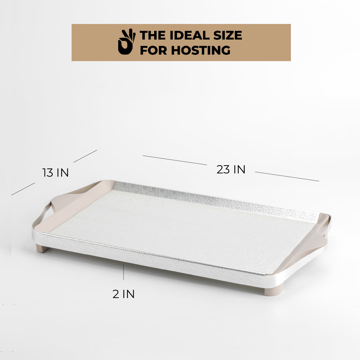 Nourhan- Serving Tray - Matt silver & beige