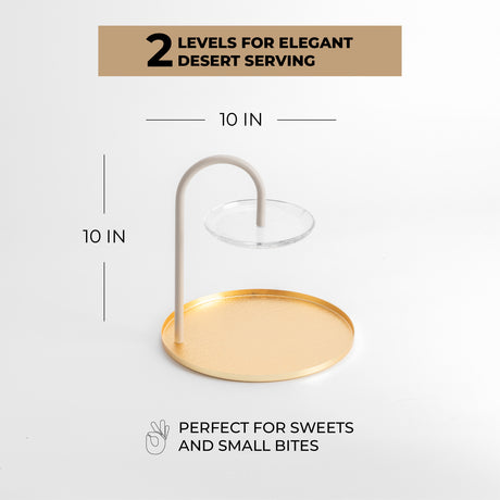 Nourhan - 2 Tier Plate - Gold & Beige
