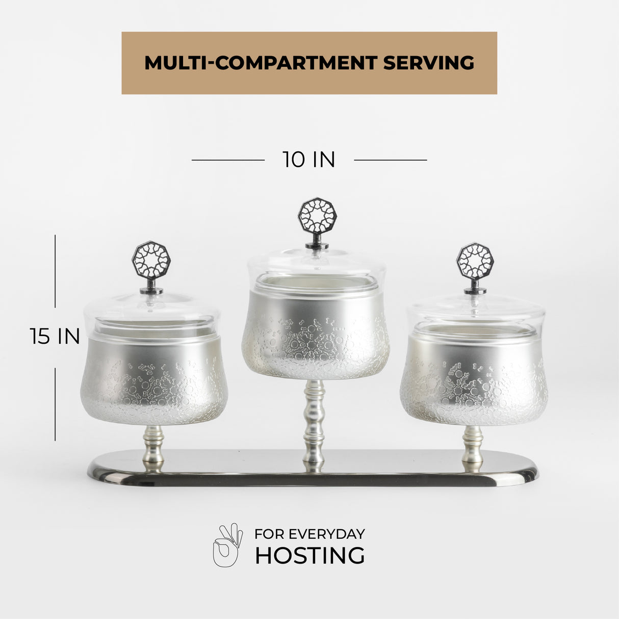 Nourhan - Triple Bowl Serving Set - Silver