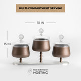 Nourhan - Triple Bowl Serving Set - Bronze & Silver