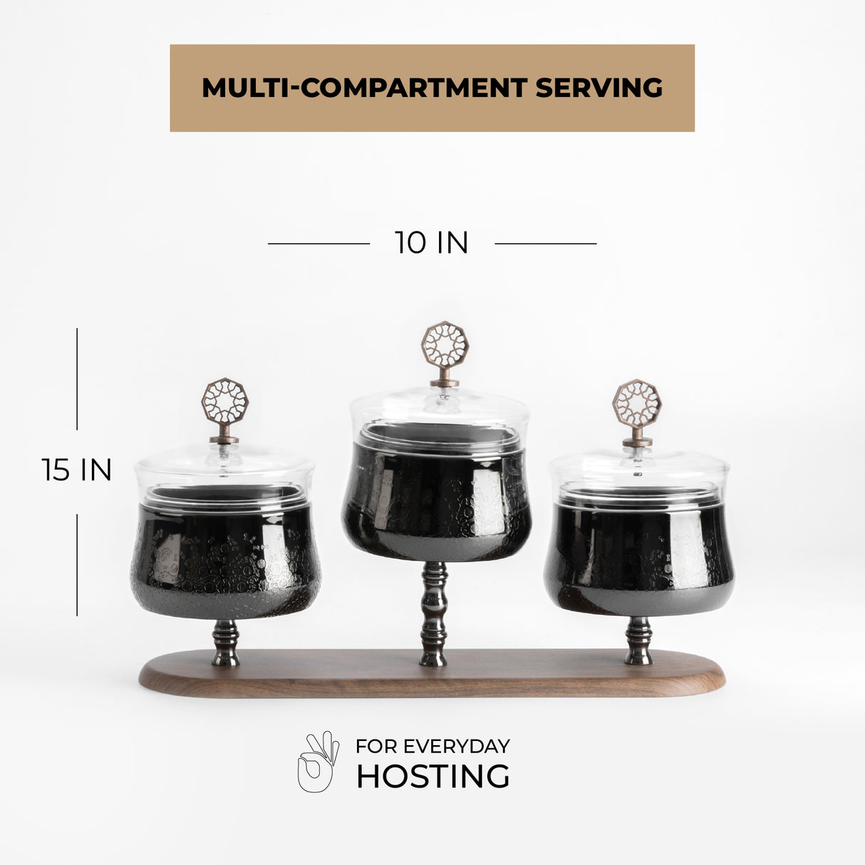 Nourhan - Triple Bowl Serving Set - Black Walnut