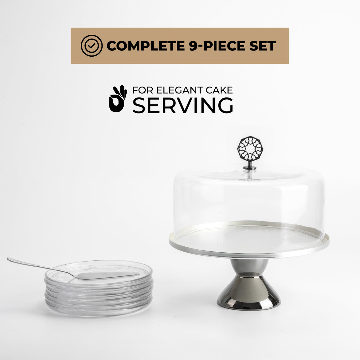 Nourhan - Cake Set (9-Pc) - Silver