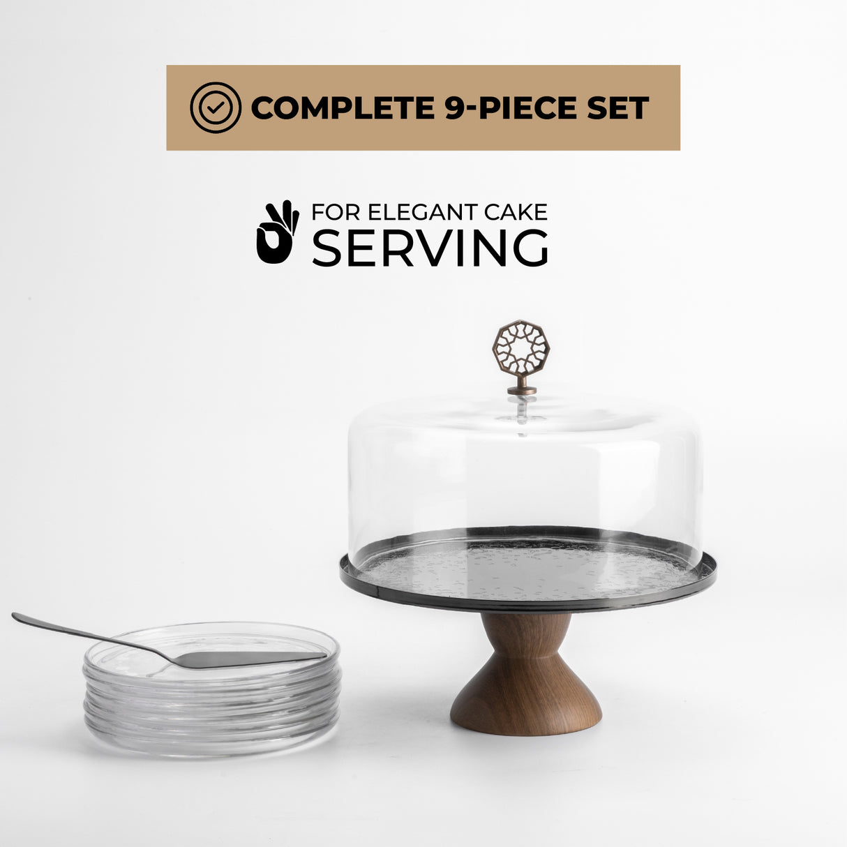 Nourhan - Cake Set (9-Pc) - Black Walnut