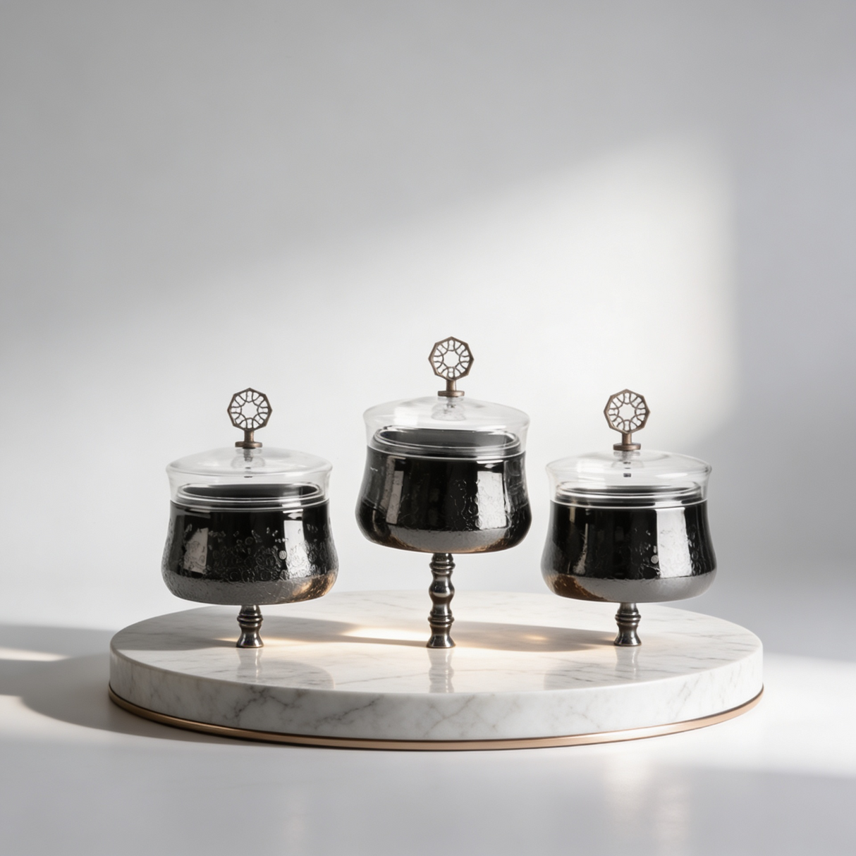 Nourhan - Triple Bowl Serving Set - Black Walnut